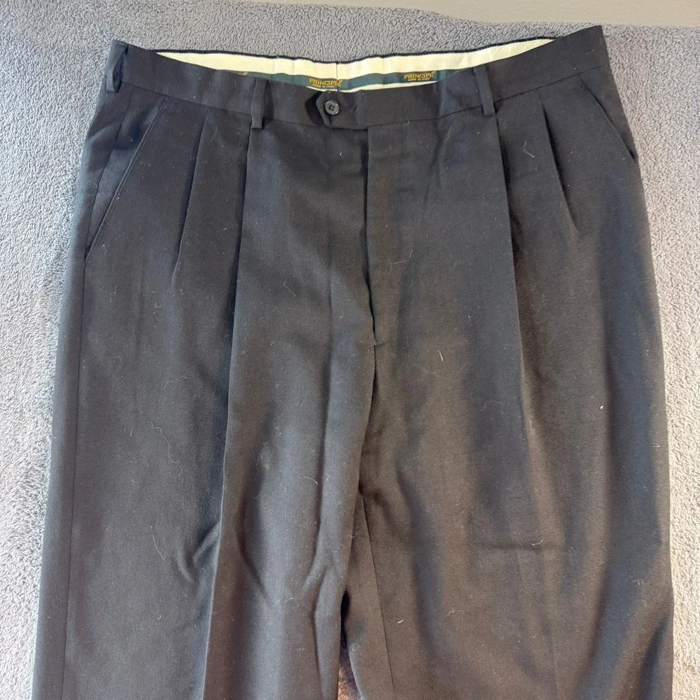 Principe Italy Men Black Pleated Dress Pants 40 Pure Virgin Wool Lanificio Italy